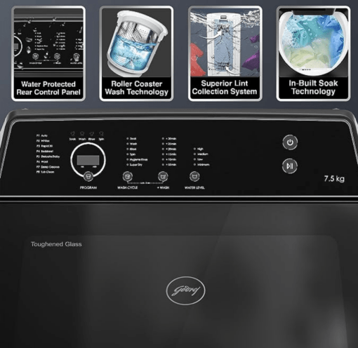 Godrej 7.5 Kg 5 Star With 360 W Powermaxx Motor wash Fully-Automatic Top Load Washing Machine With 26 Flexi Wash Programs (WTEON VLVT 75 5.0 FDTN MTBK, Metallic Black) - Image 3